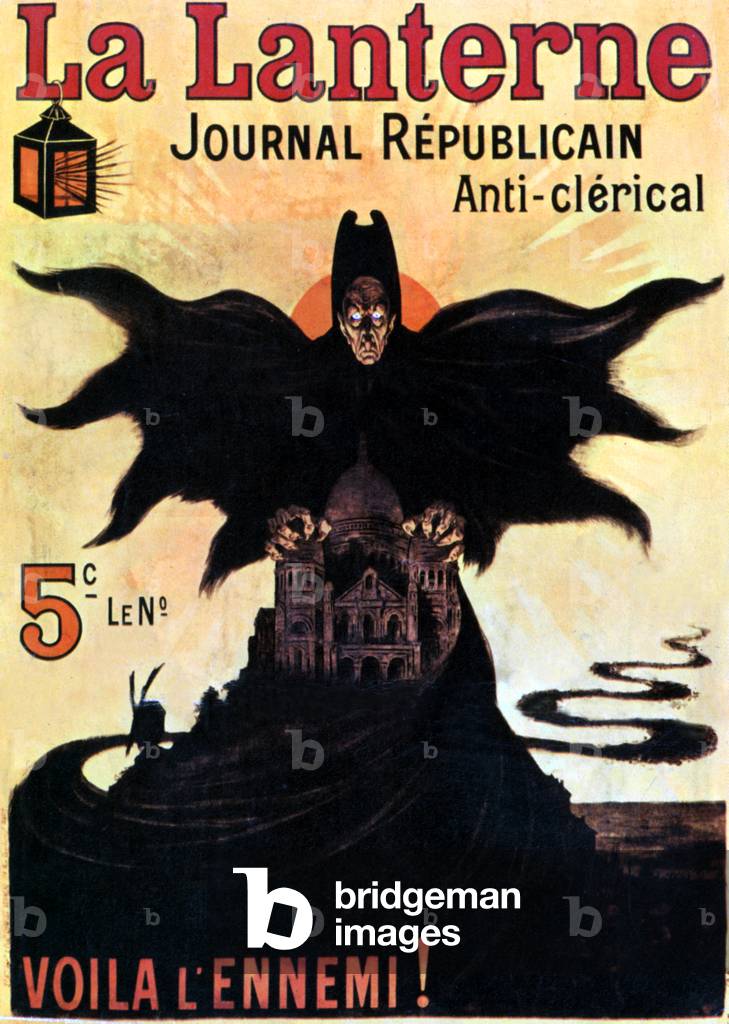 French anticlerical newspaper La Lanterne , c. 1869 at the time of the 3rd Republic : the devil over the Sacre Coeur in Montmartre (Paris)