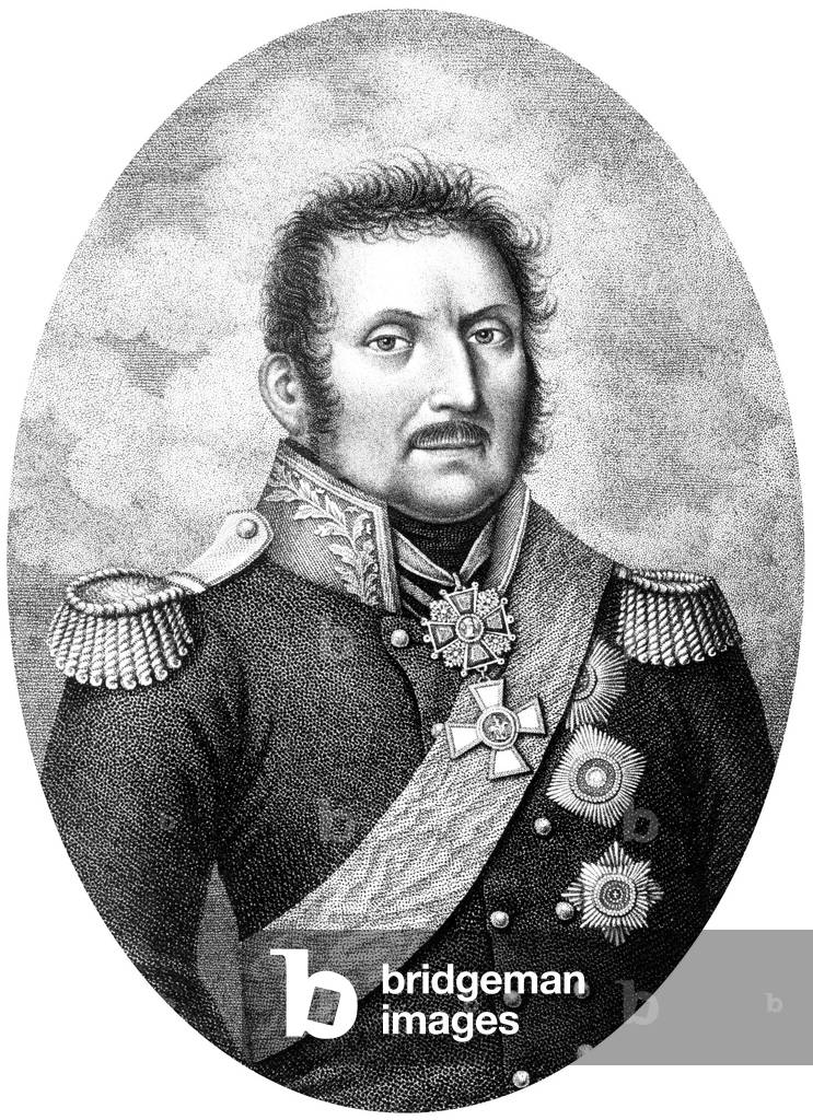 count Wittgenstein prussian officer who led prussian troops during the battle of Lutzen may 02, 1812 against napoleonic army , engraving by G.A. Lehmann - campagne de Prusse campaign of Prussia