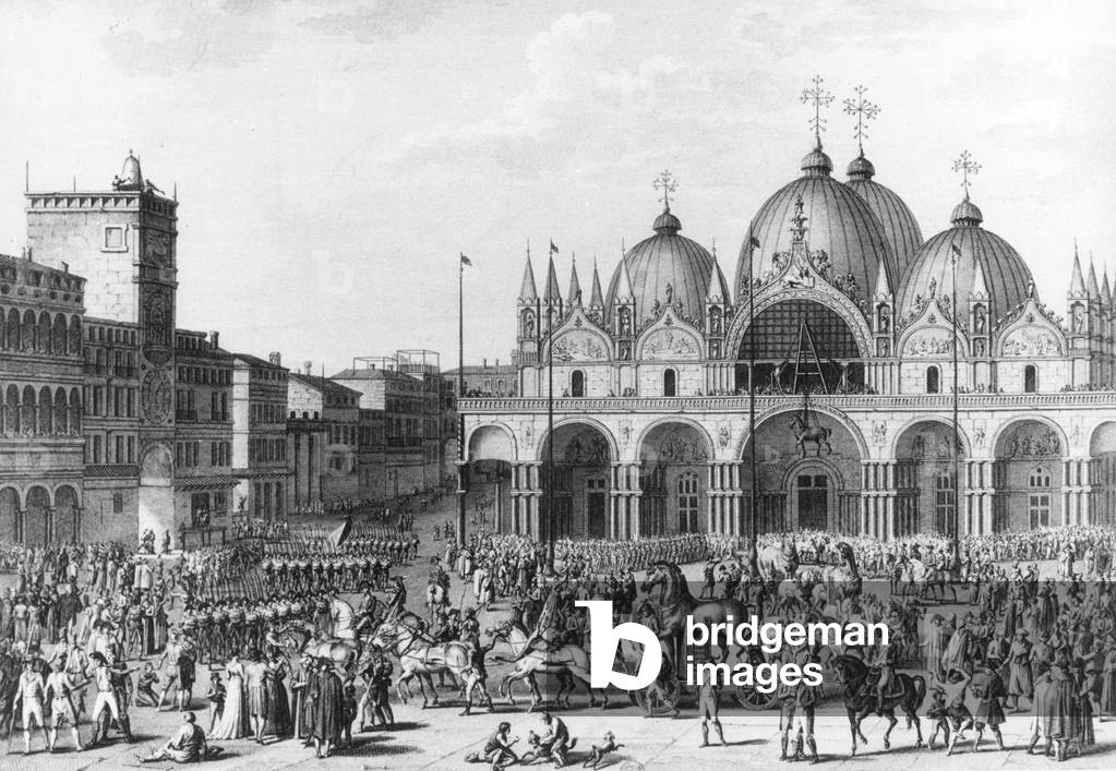 French army coming in Venice on may 15, 1797, engraving