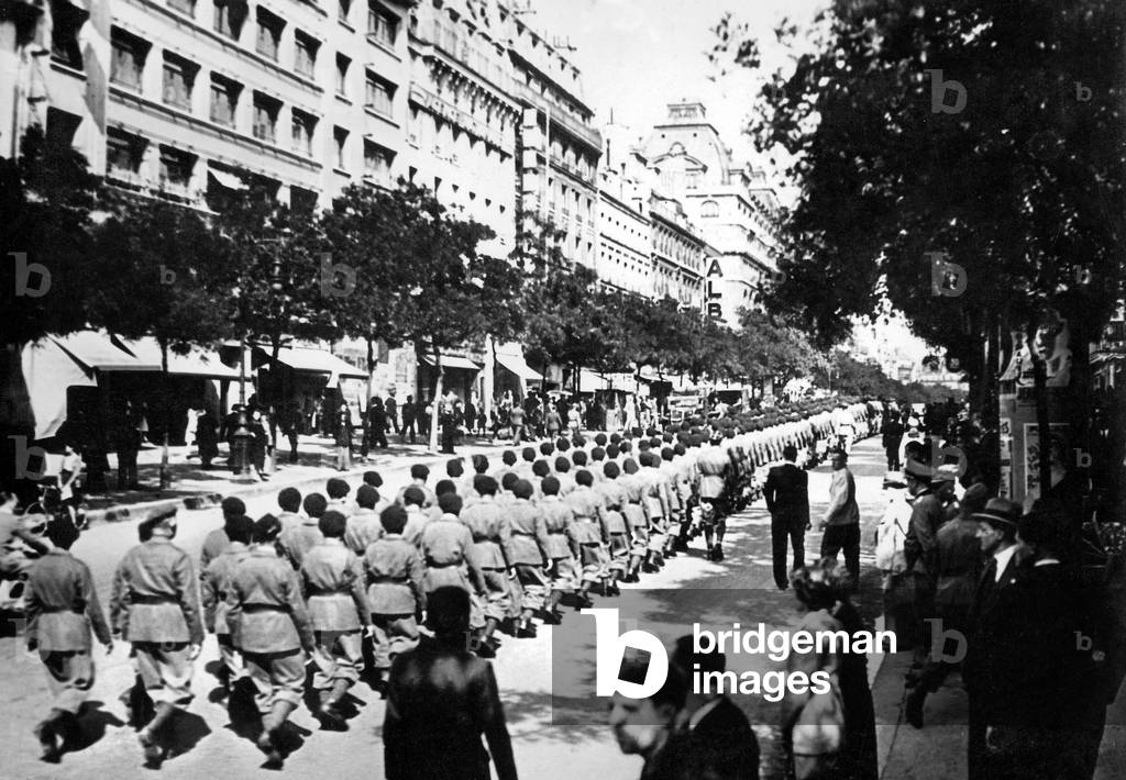 Members of LVF (Legion of French Volunteers) during a parade in Paris in august 1943