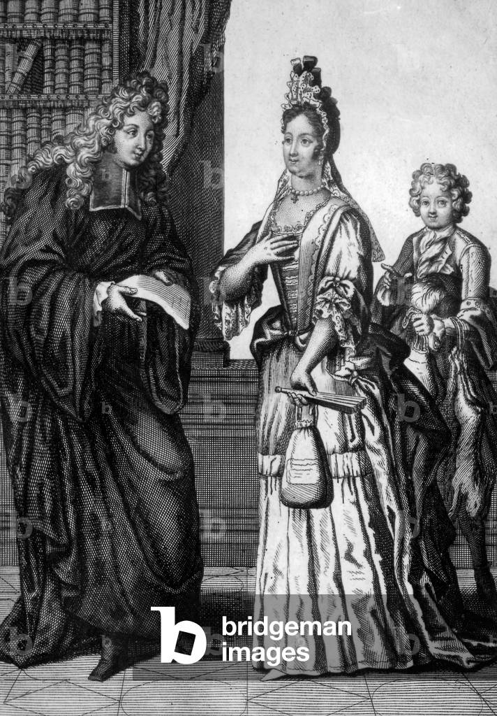 a high condition lady consulting her lawyer for business, 18th century, fench image.