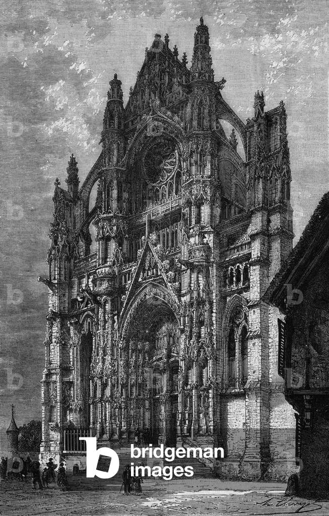 The cathedral Saint Pierre of Beauvais in Oise (13-14th century, gothic), France, engraving, 1872