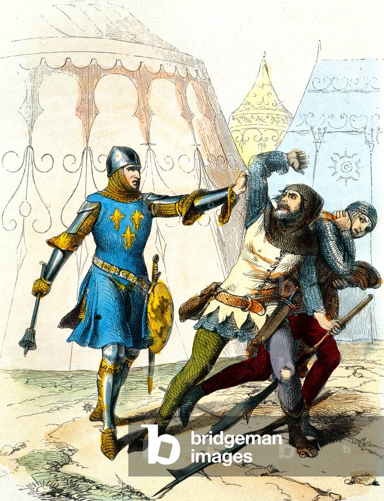 King's policeman chasing vagrants away 1290-1330, engraving (19thcentury)