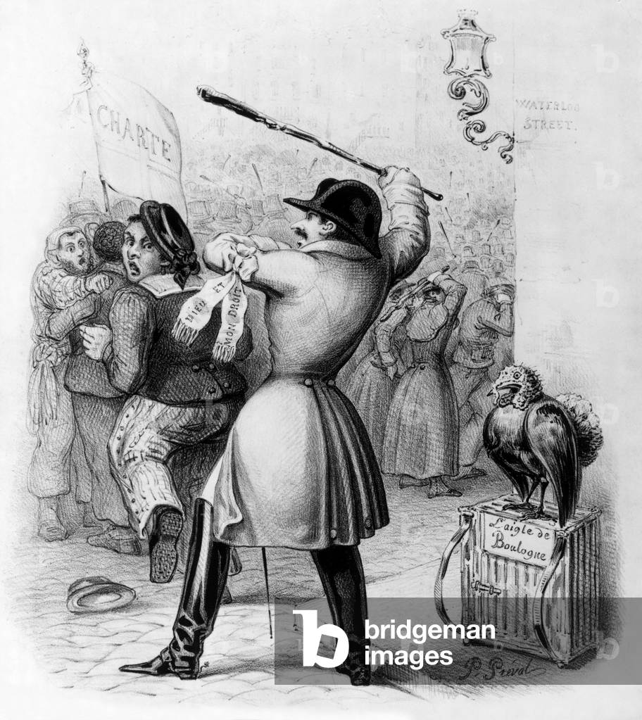 Prince Louis-Napoleon Bonaparte (future Napoleon III) in exile in London, as constable, 1848, engraving