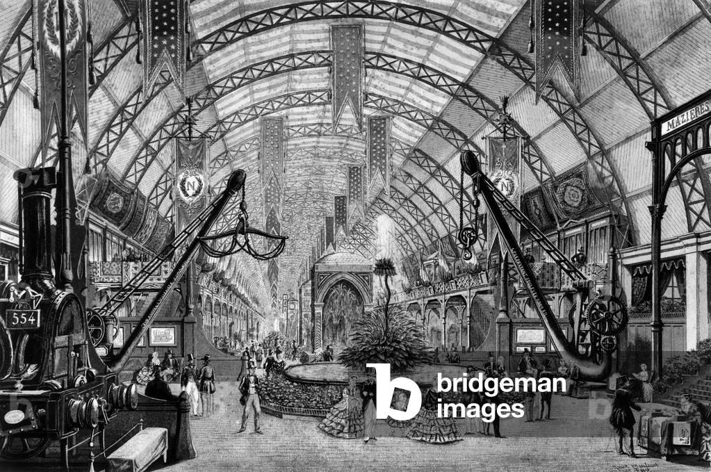 World Fair in Paris, 1855 : interior of the Palais de l'Industrie (Palace of Industry), engraving