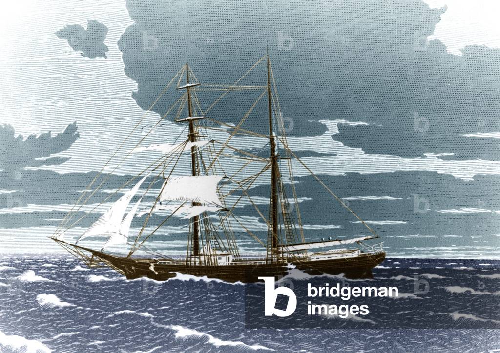 The Mary Celeste : sailboat found abandoned int he middle of atlantic ocean in december 1872 (engraving)