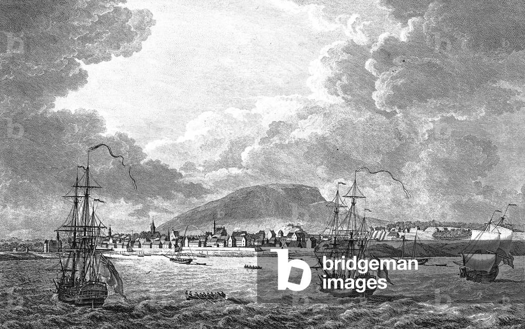 eastern View of Montreal Canada in 1762, engraving