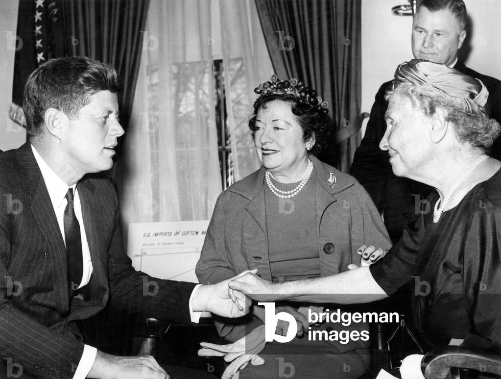President John Kennedy with Helen Keller, White House, 8th April 1961 (b/w photo)