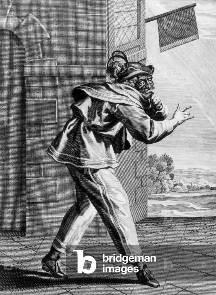 Gandolin, French version of Brighella character (Commedia dell'arte), engraving, 17th century