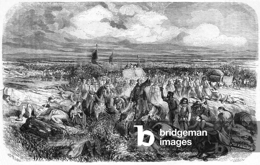 French ascetic and crusader Peter the Hermit in 1095 during 1st crusade, engraving