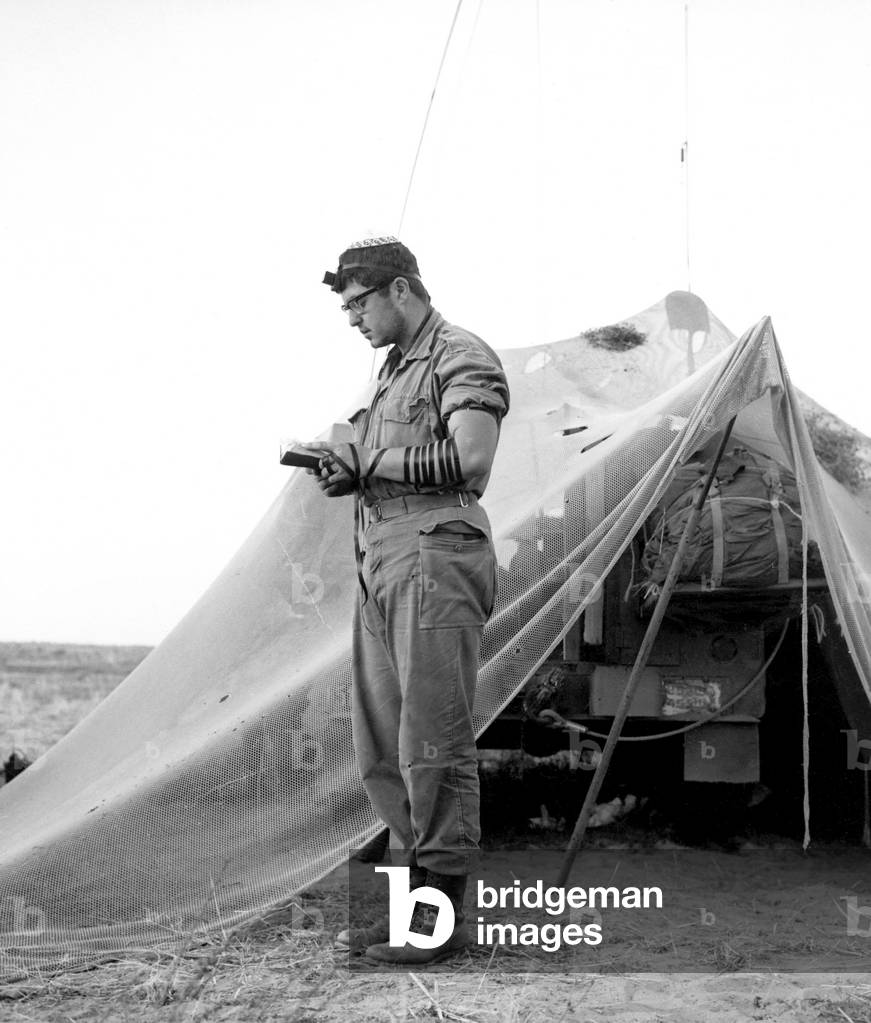 Soldier of israeli army saying his morning prayer on may 23, 1967 (Six days war)