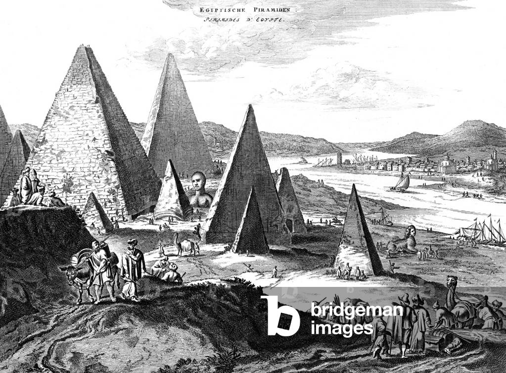 Pyramids of Egypt (Giza) as they were imagined in 16th century, engraving