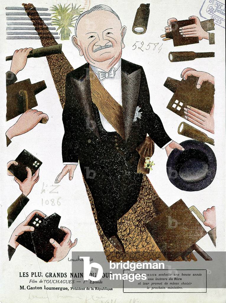 Gaston Doumergue (1863-1937) French politician, cartoon during a speech with journalists