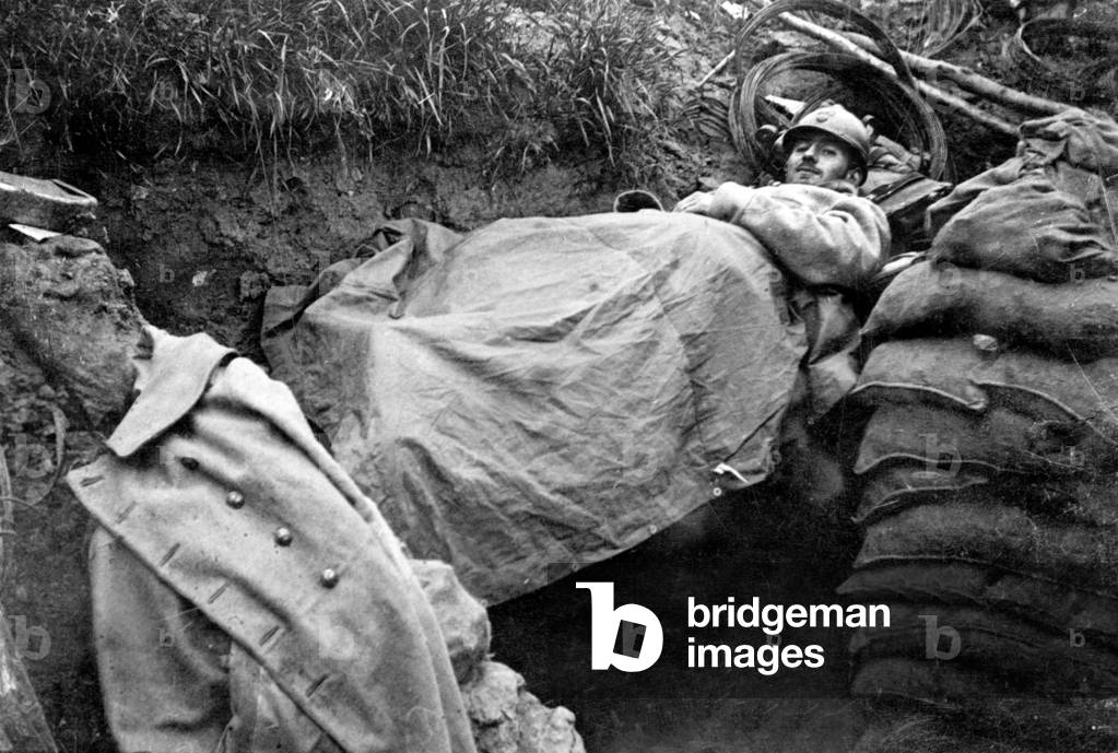 French soldier in a trench during the fights at 