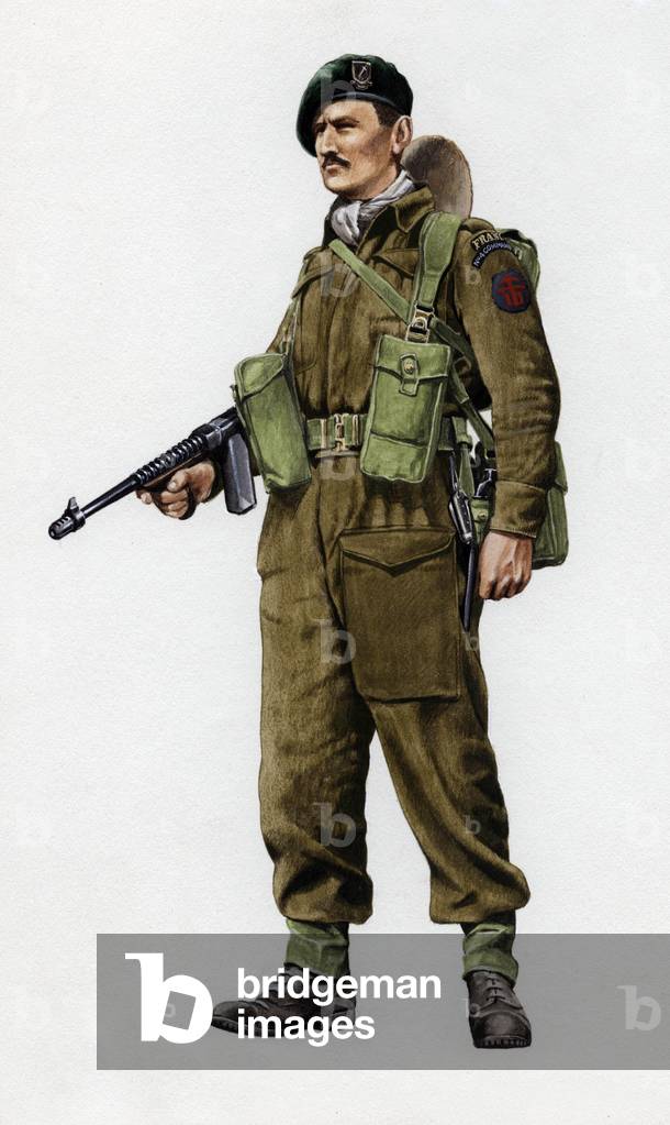 Member of a French commando with his kit, D-Day 1944, drawing
