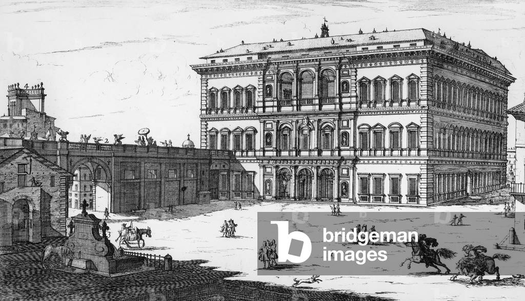 Farnese palace in Rome, Italy (built in 16th century), engraving