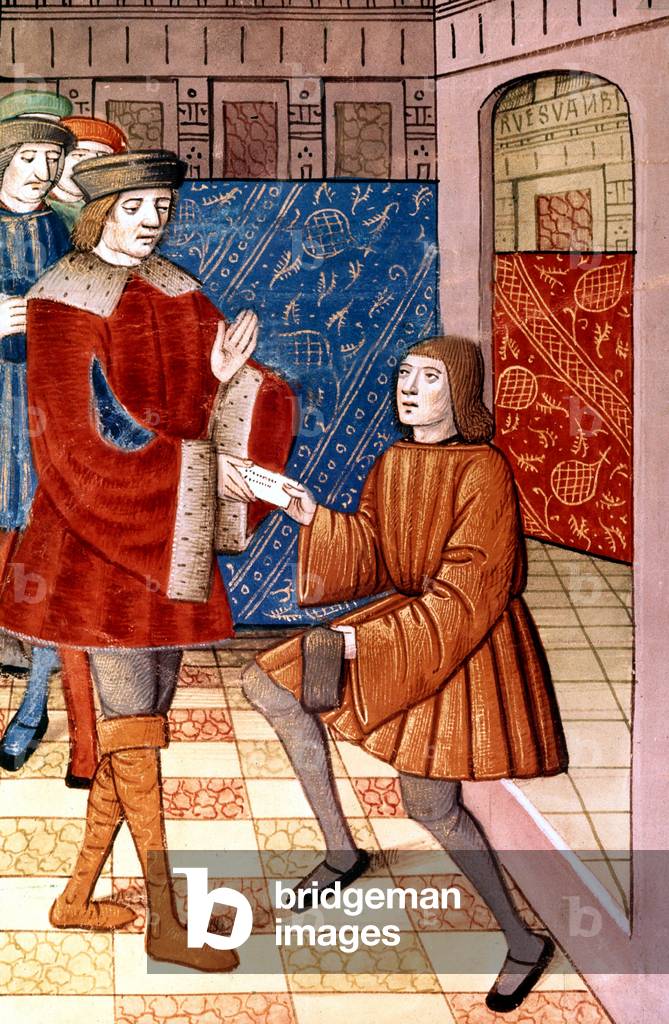 French king Louis XI (king in 1461-1483) receives message from the people of Liege for alliance against duke of Burgundy Charles the Bold (duke in 1467-1477)