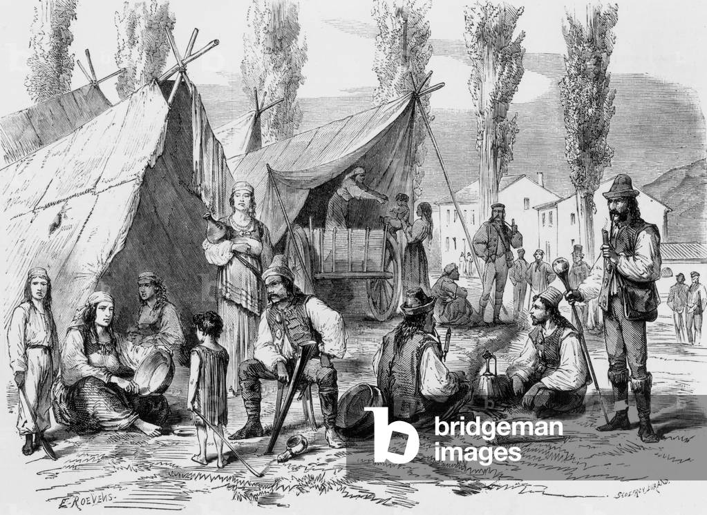 Hungarian emigrants in Vatimont (Moselle), engraving after Broutta, 1867