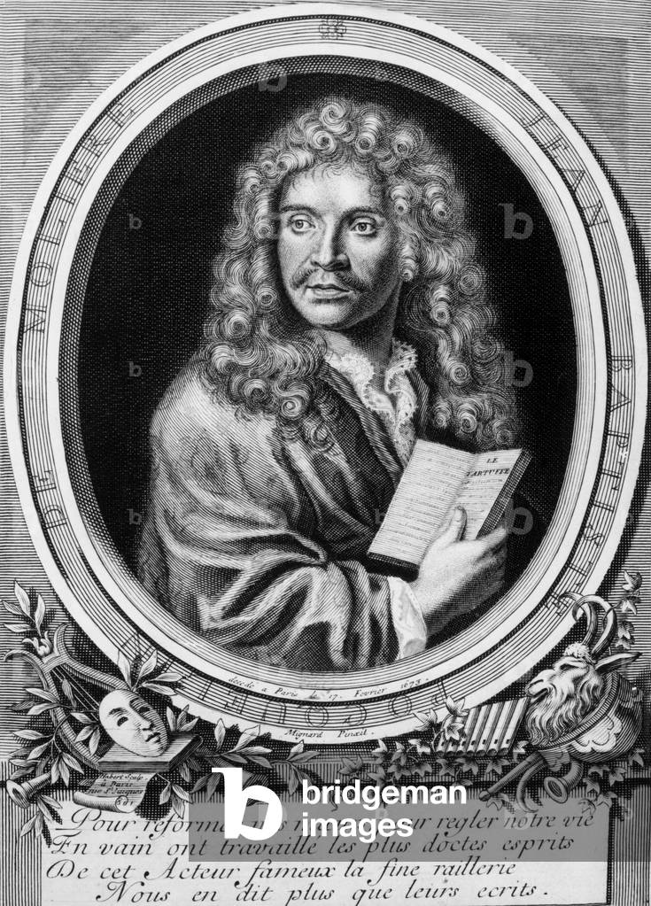 Jean Baptiste Poquelin aka Moliere (1622-1673) French playwright, engraving after a painitng by Pierre Mignard (17th century)