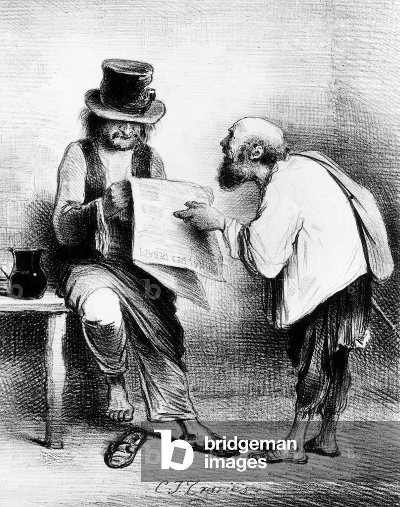 Reading of Les mysteres de Paris by Eugene Sue (1842-1843) engraving after Travies