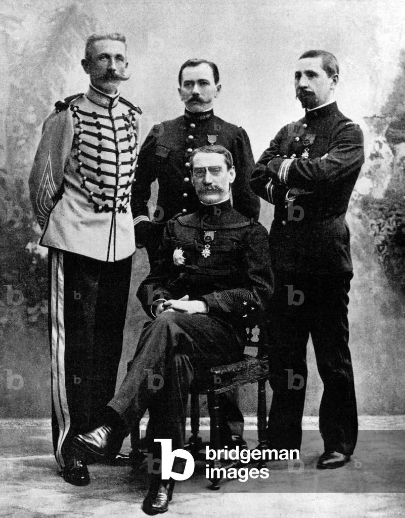 French genral Gallieni and his staff : l-r : lieutenant colonel Louis Hubert Lyautey (1854-1934), captain Martin, lieutenant colonel Roque, 1899