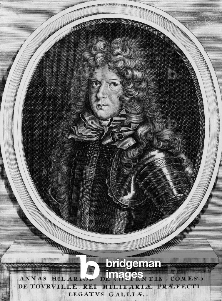 Anne Hilarion de Costentin, comte de Tourville (1642-1701) French naval commander, engraving