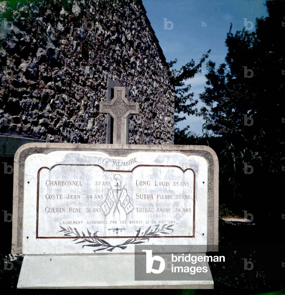 memorial plate to the 6 French resistants shot in Montferrier by the German at the time of the Allied Provence Landings (south of France) august 1944