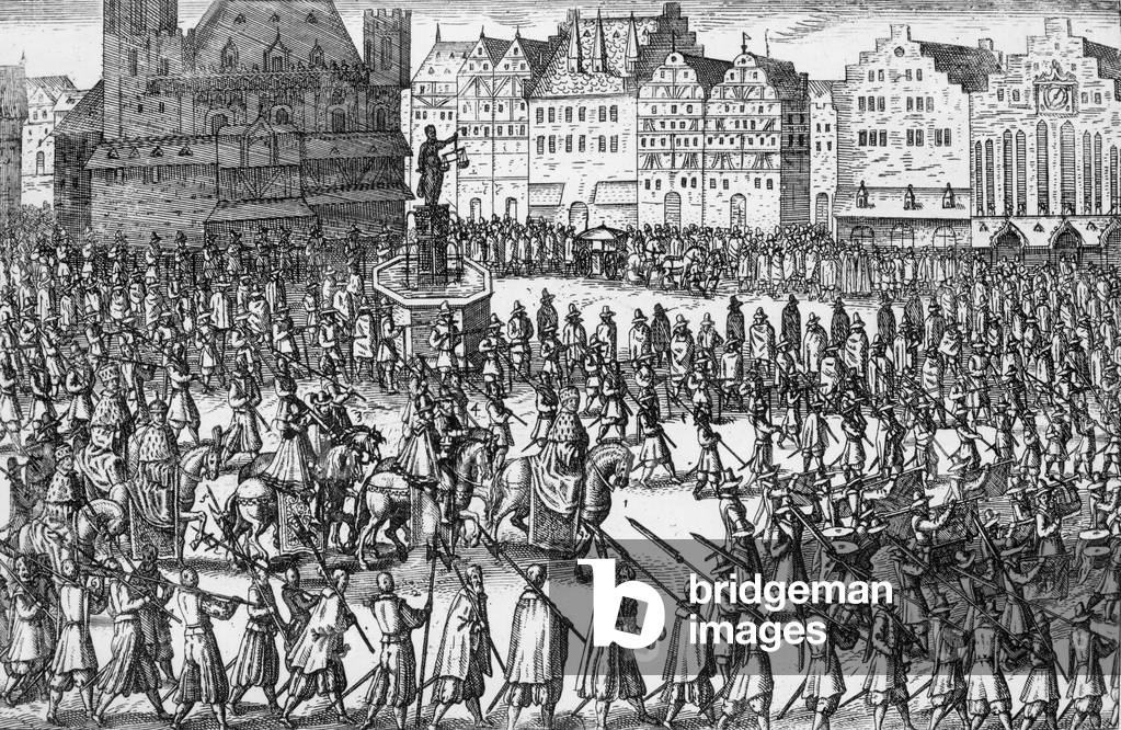 Ferdinand II of Habsburg (1578-1637) elected Holy Roman emperor on august 28, 1619, engraving