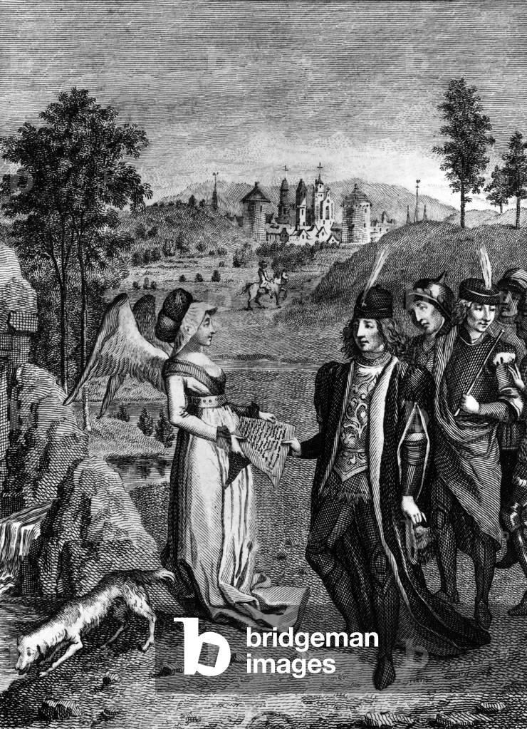 Christine de Pisan (1364-c1430) French poet, giving her book 