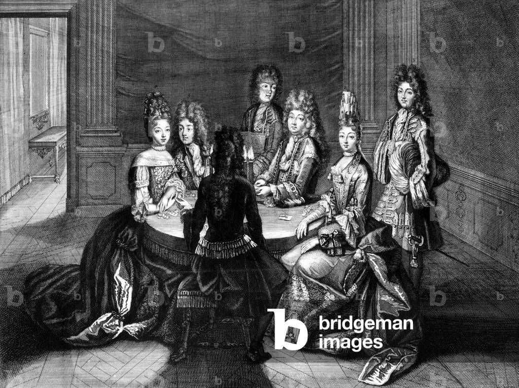 Versailles at time of LouisXIV : 2nd room of royal apartments, 1694, engraving by Trouvain