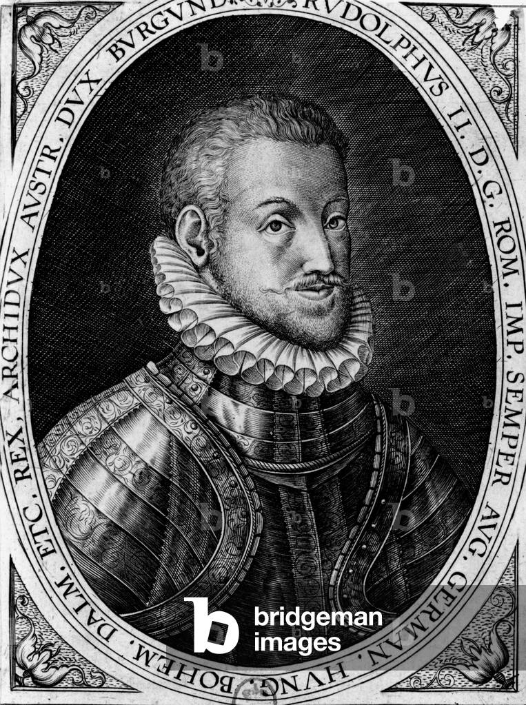 Rodolphe II de Habsbourg (1552-1612) german emperor from 1576 to1612, king of Hungary from 1572 to 1608 and king of Bohemia from 1575 to 1611, engraving by Hans Van Luyck
