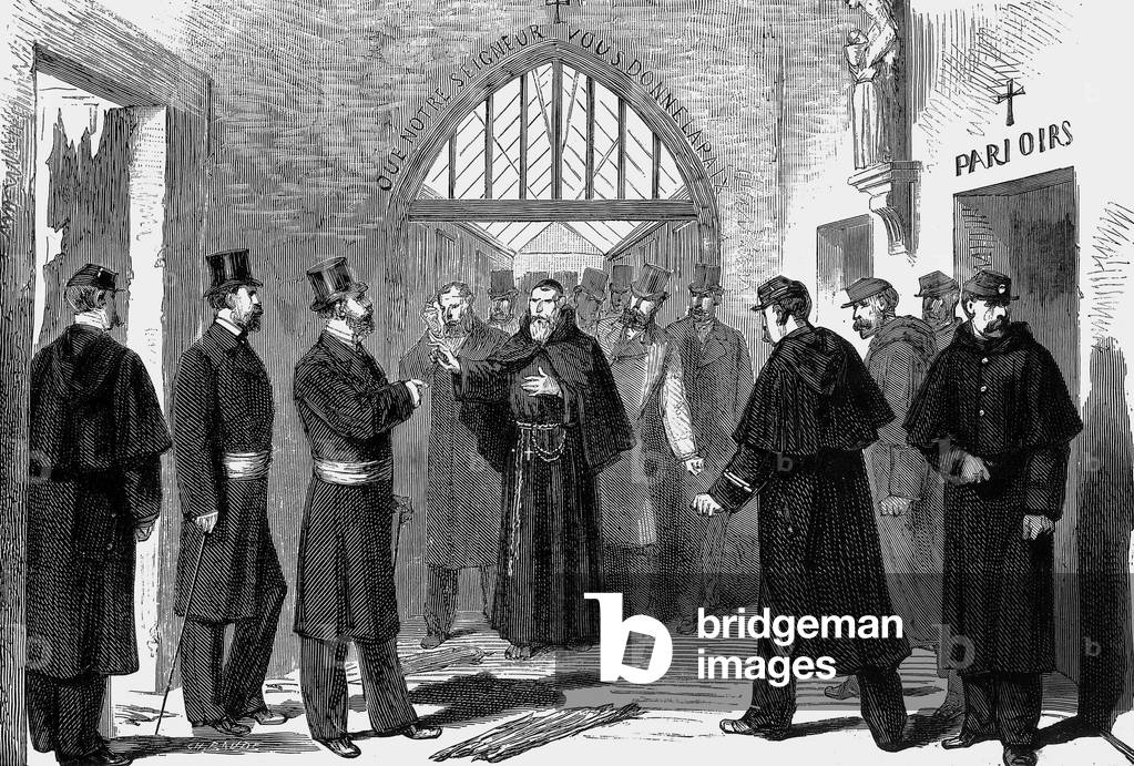 Arrest of the superior of a Capuchins convent c. 1903 in a context of anticlericalism which led to separartion between Church and State in 1905 in France