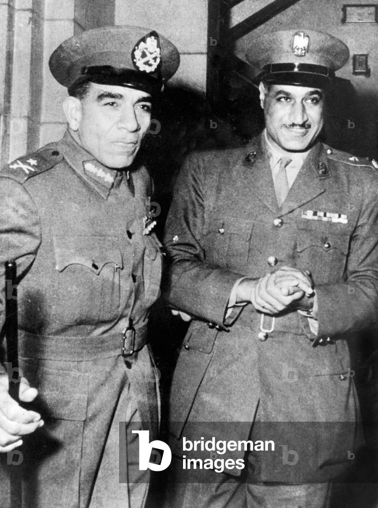 General Mohammed Nagib, egyptian president (l) and Colonel Gamal Abdel Nasser, egyptian prime minister, in Egypt february 27, 1954