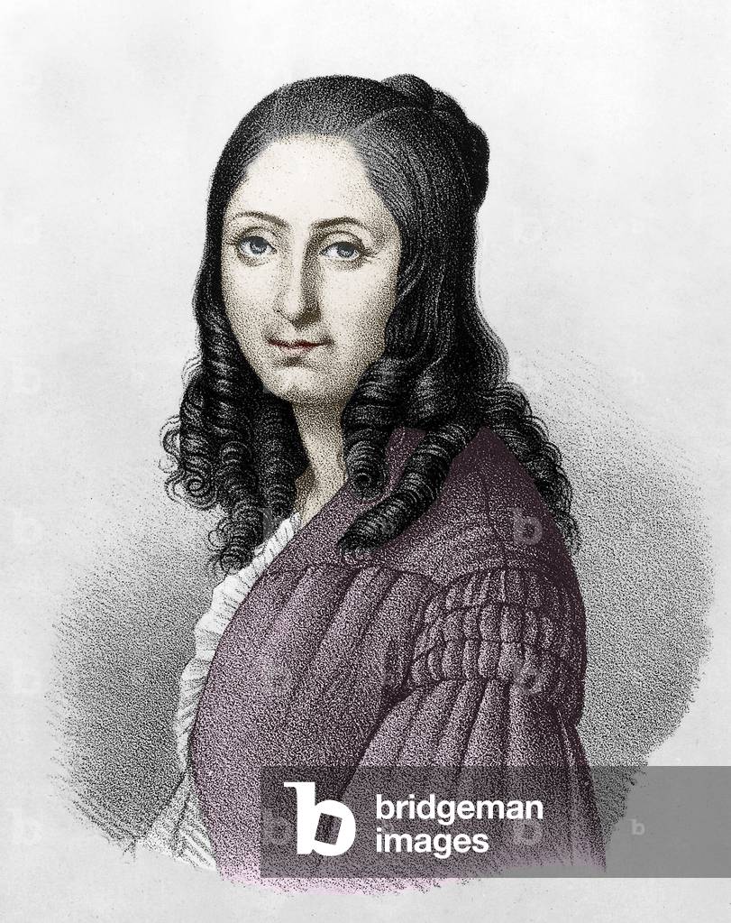 Flora Tristan (1803-1844) grandmother of PaulGauguin, writer, French instigator of feminism, engraving colourized document