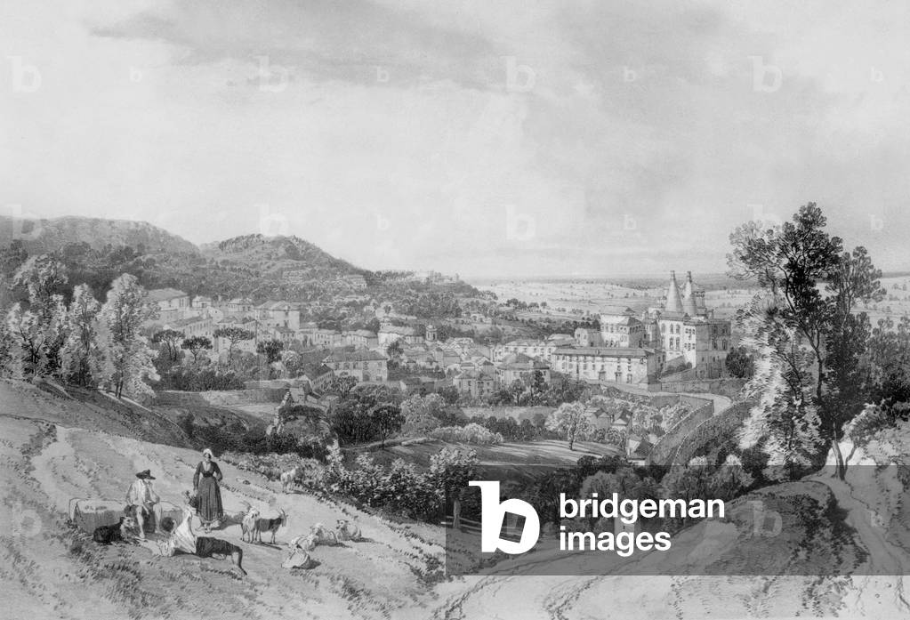 View of the palace of Sintra in Portugal, engraving after a drawing by Barclay, 19th century