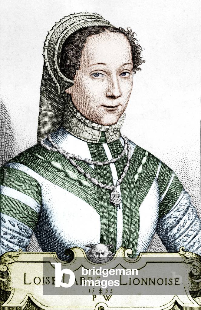 Louise Labe (1524-1566) French poet at the time of Renaissance, engraving colourized document