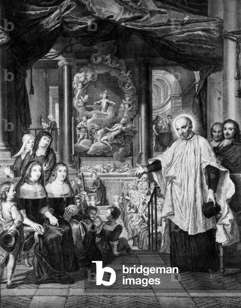 St Vincent de Paul (1581-1660) founded the order of the abandoned children , engraving