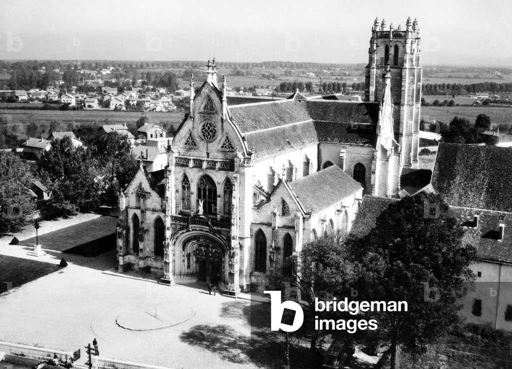 Brou church in Bourg-en-Bresse, France, c. 1957