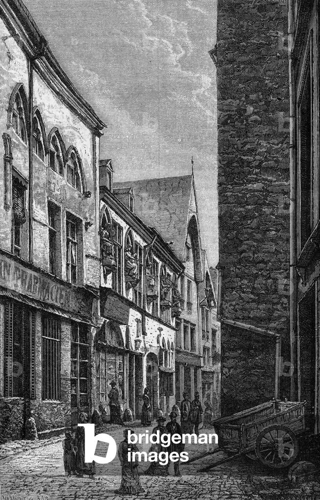 A street in reims (France), engraving (19th century)