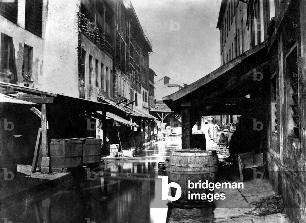 The district of the tanners on the edges of Bievre river in Paris about 1900-1910