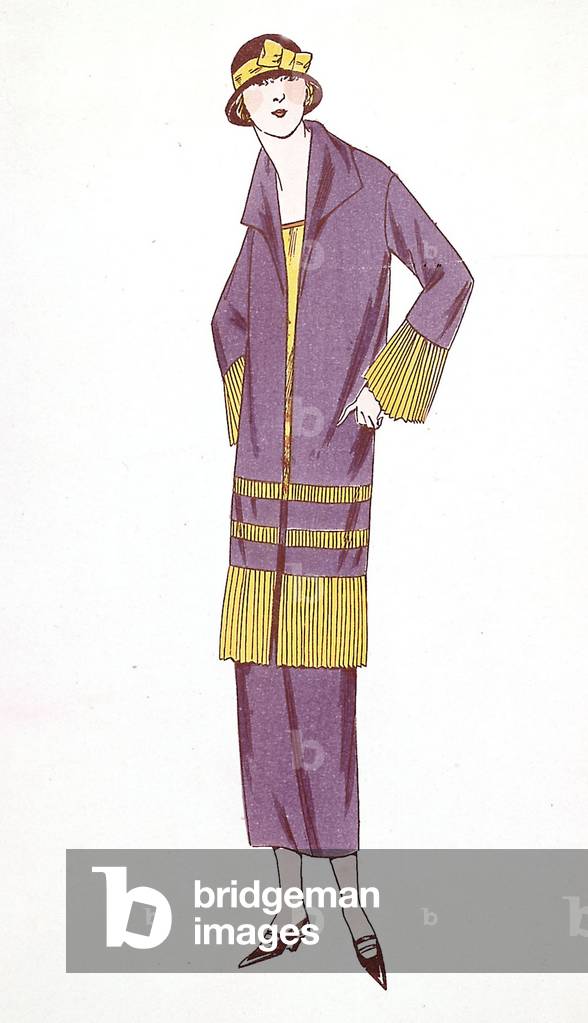Woman fashion in 1923 : cloche hat, straight skirt, drawing