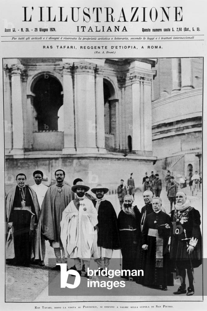 emperor Haile Selassie of Ethiopia in Rome at the Vatican, picture published on frontpage of italian newspaper 