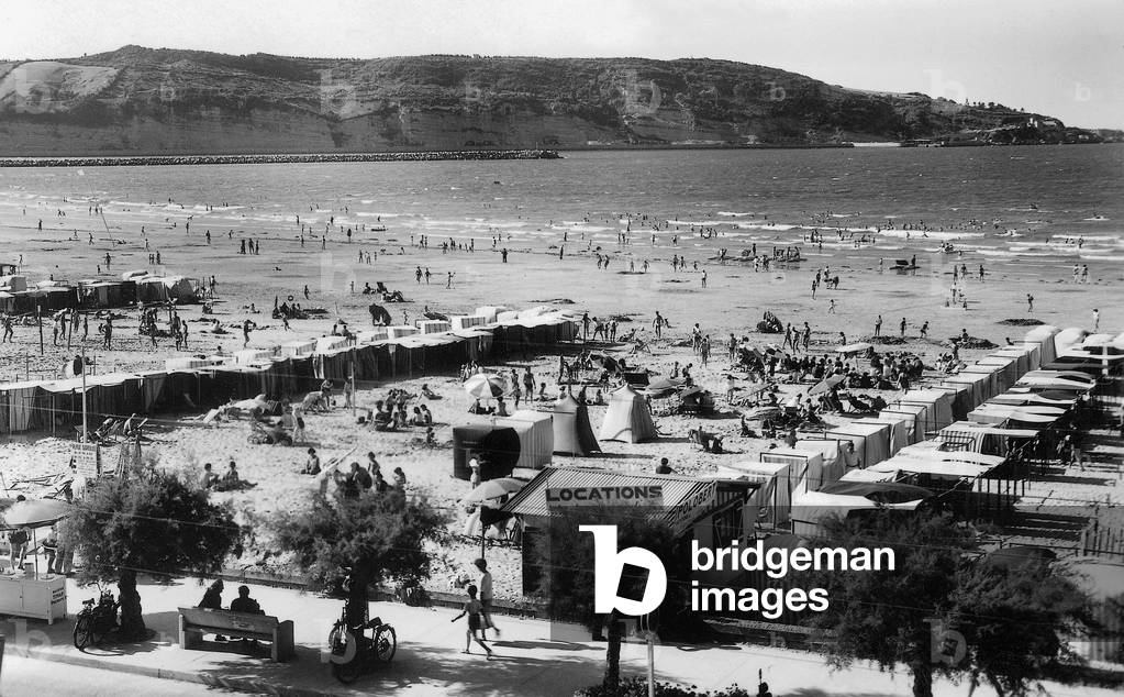 beach in Hendaye (France) by the mediterranean sea at border between France and Spain, 1946