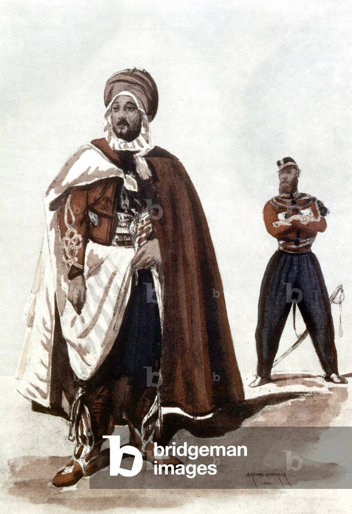 Spahis and French officer, watercolor, 1856