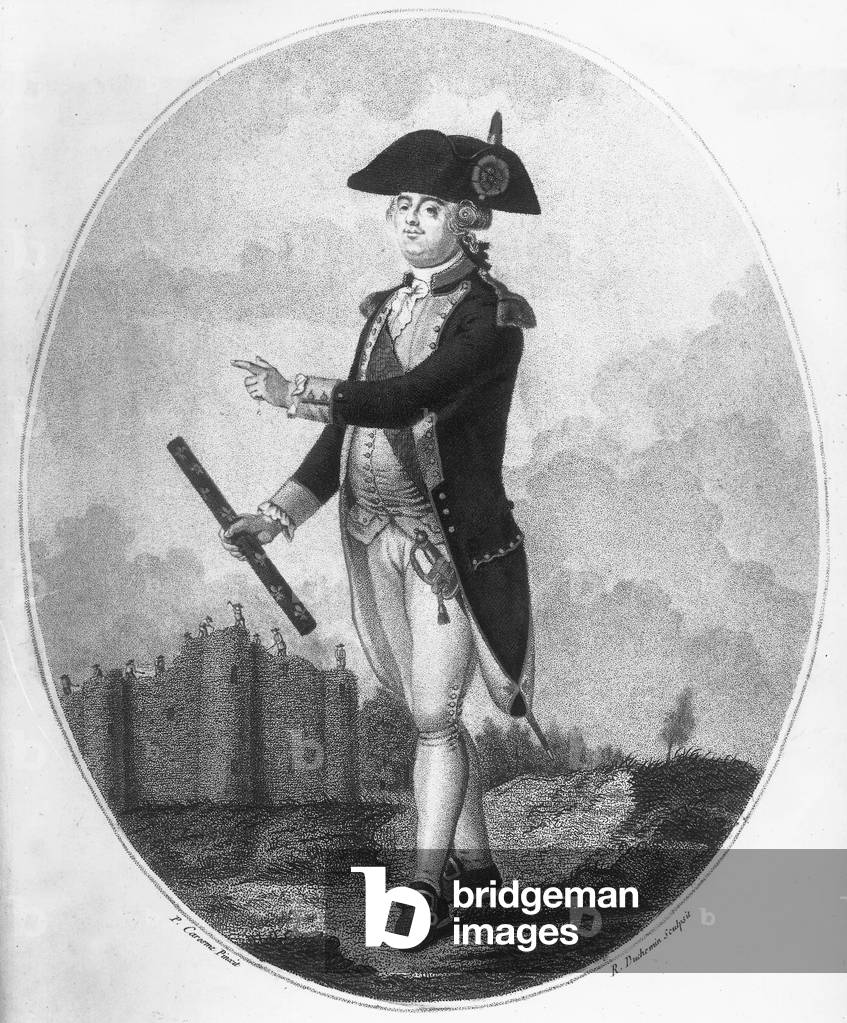 French king Louis XVI (1754-1793) outside Bastille in Paris, engraving by Duchemin after Caresme