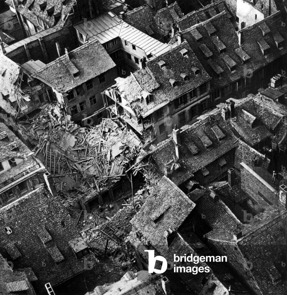 View of Strasbourg (Alsace) in ruins after bombing on august 11, 1944
