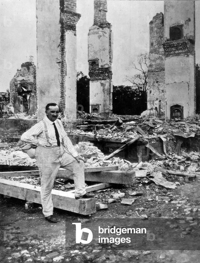 Paul Claudel French diplomat in front the ruin of the French Embassy in Tokyo after the earthquake in the Japan in 1923