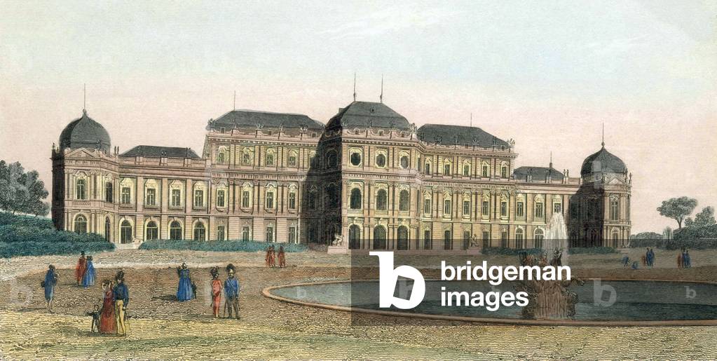 View of Belvedere palace in Vienna (Austria) built by architect Johann Lukas Von Hildebrandt for prince EugeneofSavoy at the early 18th century, engraving