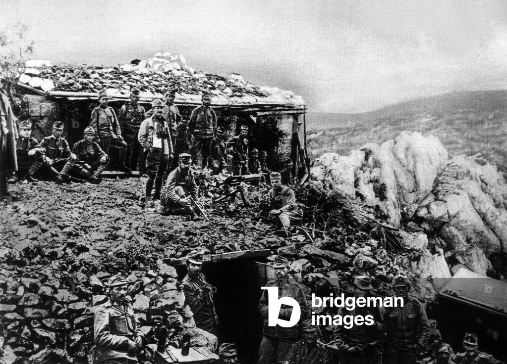 Austro-hungarian reserve troops observing battle drom the Karst plateau Slovenia on italian front 1916