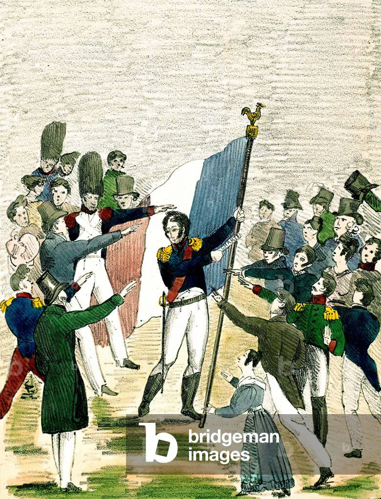 Louis Philippe choosen as king of the French by the French august 1830 during the civil war and beginning of the July Monarchy in France, engraving
